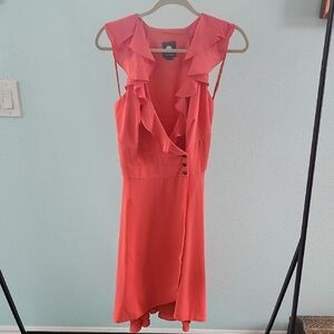 Anthropologie Quillaree Coral Ruffle Wrap Sleeveless Dress